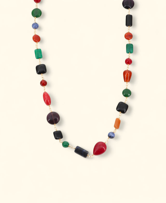 Mixed gemstone necklace with gold-plated brass chain