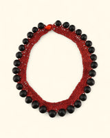 Hand-crocheted Tagua bead necklace in red and black