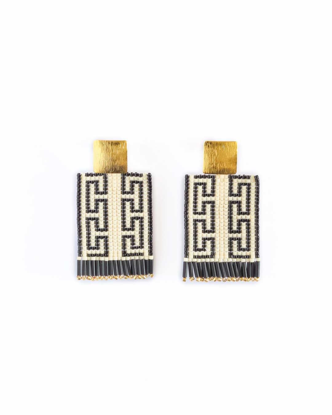 Timeless Geometry – Handwoven Miyuki Fringe Earrings