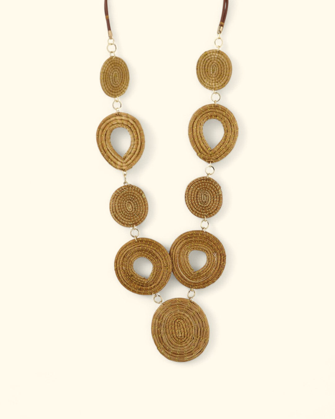 Brazilian golden grass circle necklace with handmade weave