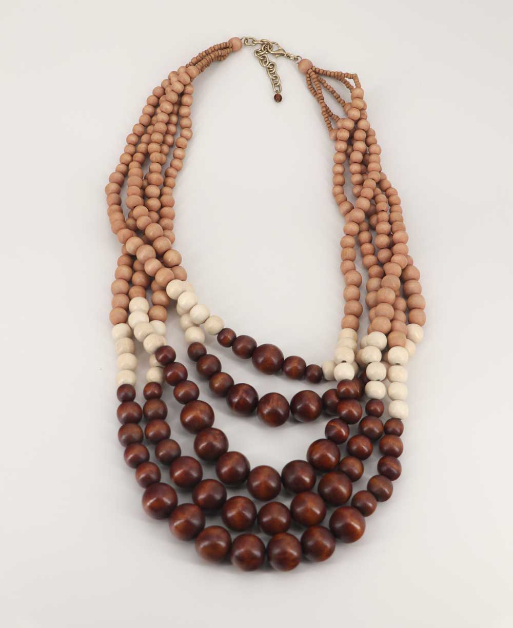 dynamic layering wood bead necklace