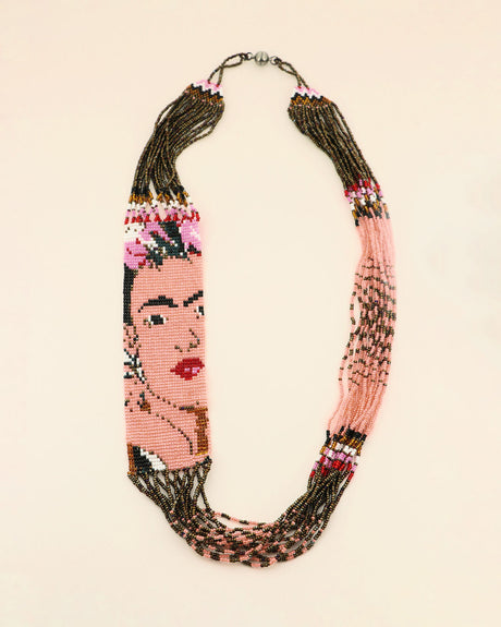 Blush Tones Beaded Frida Kahlo Necklace
