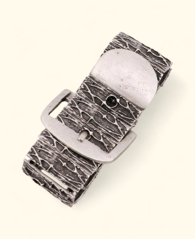 Distressed texture pewter alloy bracelet close-up