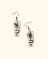Small abstract face earrings in pewter finish