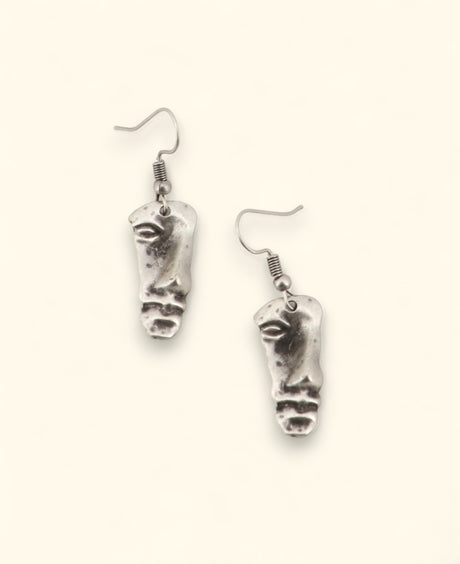 Small abstract face earrings in pewter finish