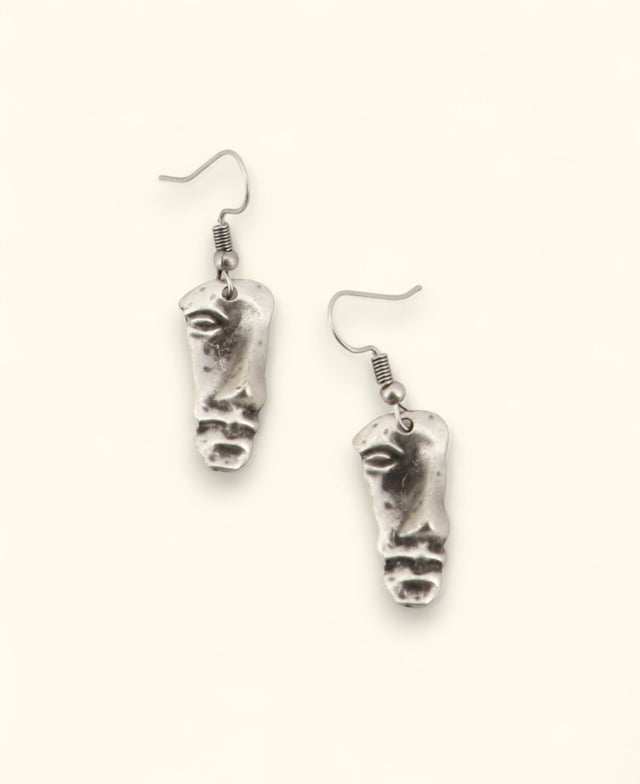 Small abstract face earrings in pewter finish