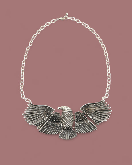 Pewter eagle statement necklace with extended wings