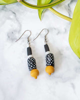Polka dot and mustard bead African earrings