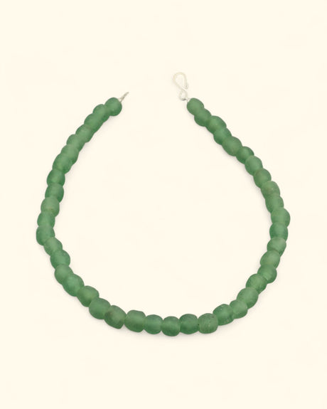 Green recycled glass bead necklace from Ghana