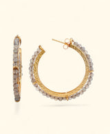 Labradorite gemstone earrings in circular gold design