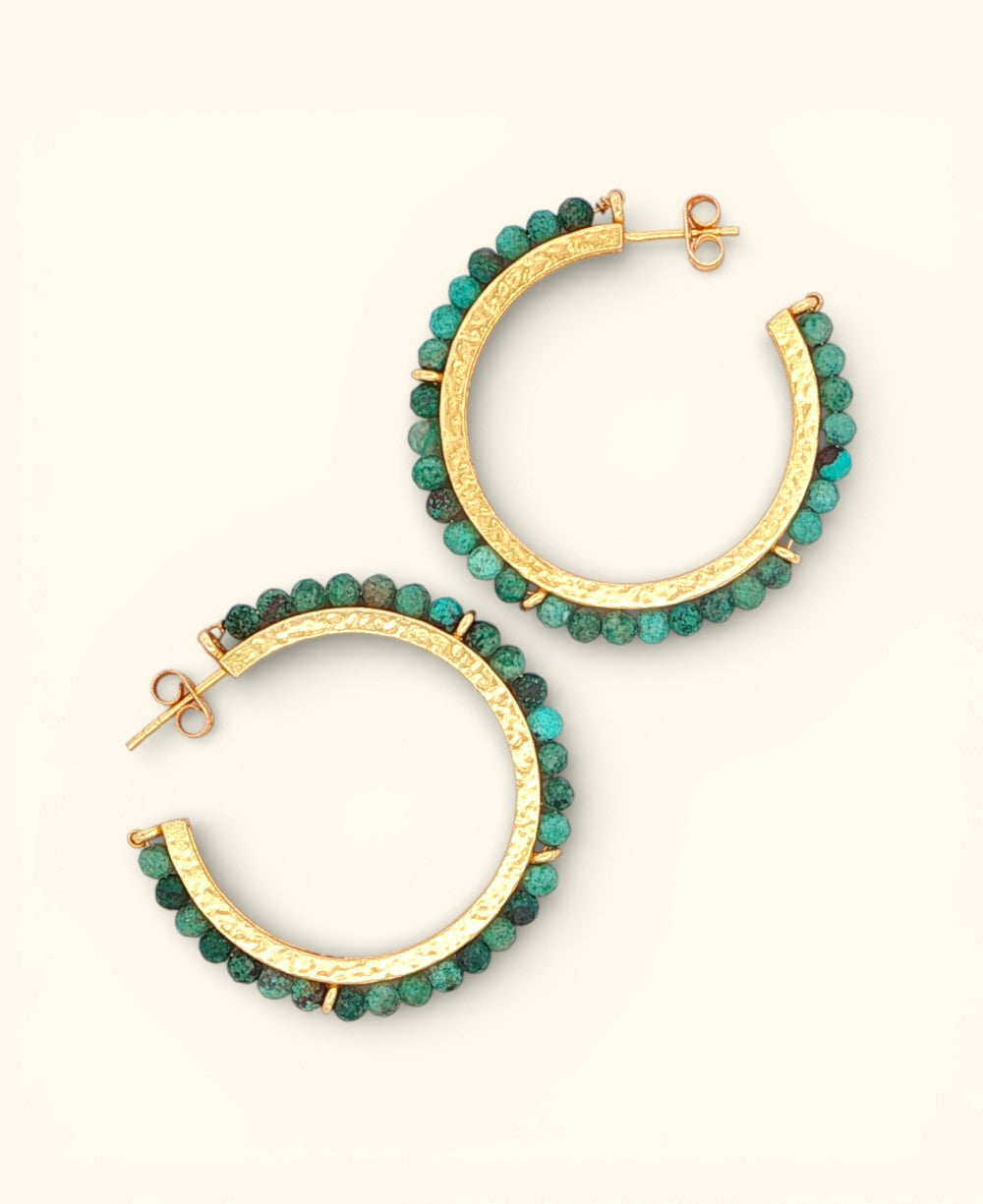 Tibetan Turquoise Hammered Hoop Earrings