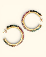 Tourmaline and hammered gold open hoop earrings