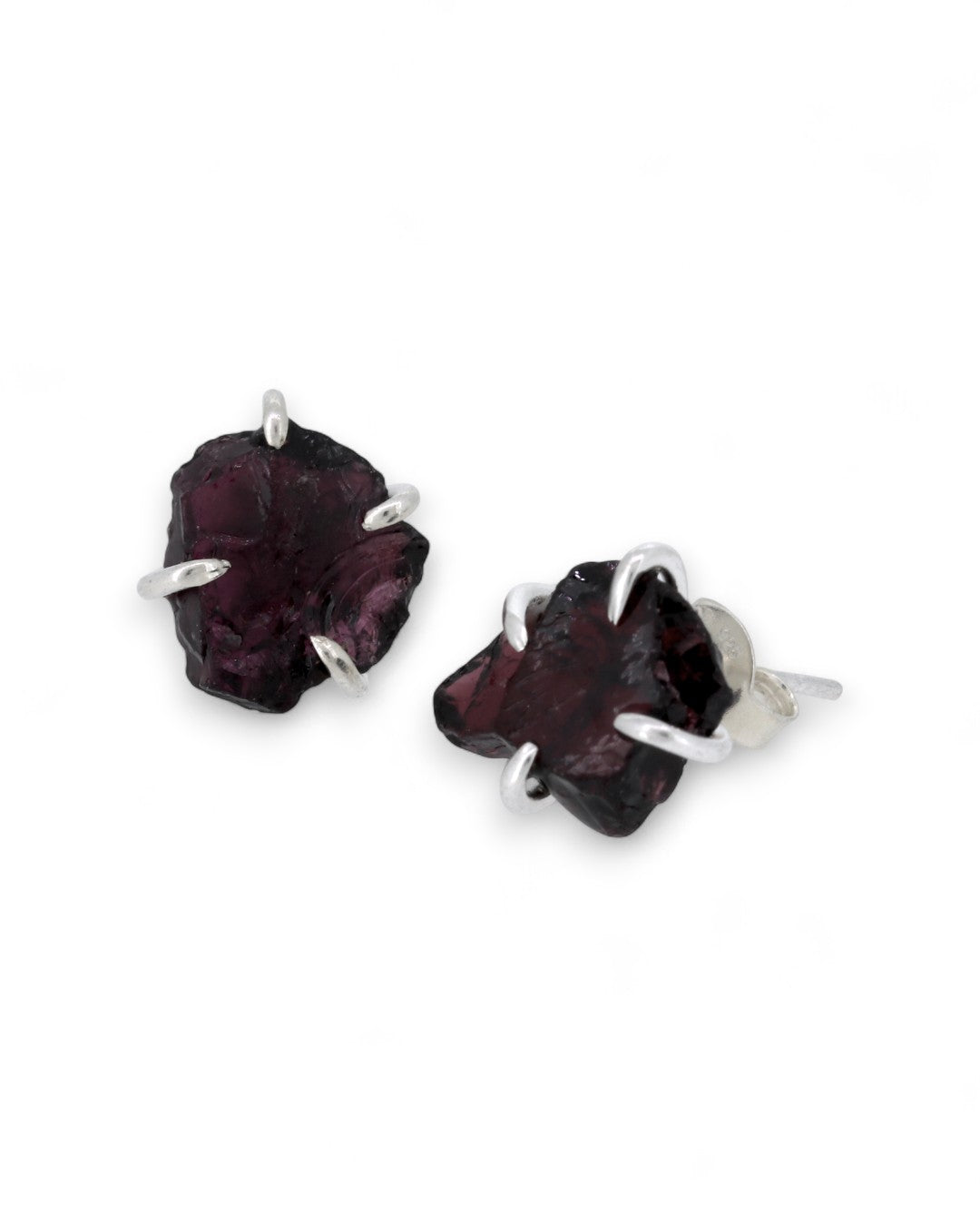 Sterling Silver Raw Cut Garnet Stud Earrings