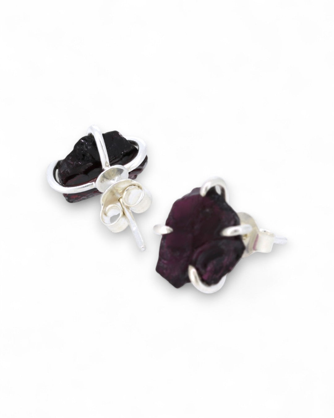 Sterling Silver Raw Cut Garnet Stud Earrings