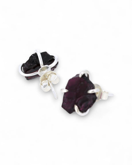 Sterling Silver Raw Cut Garnet Stud Earrings