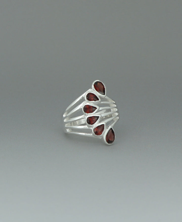 Sterling Silver Garnet Teardrop Ring