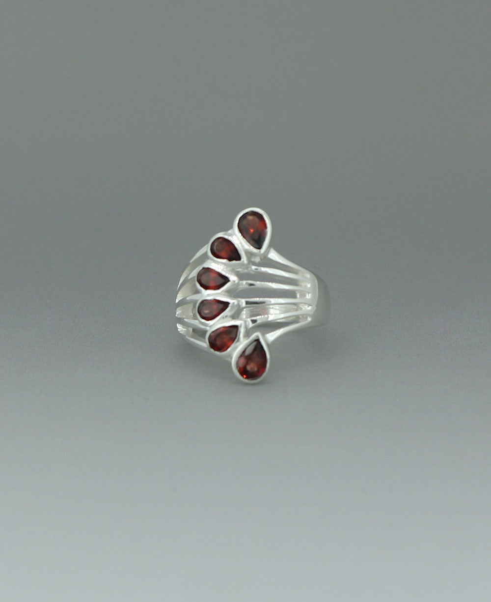 Six-stone Garnet Silver Ring