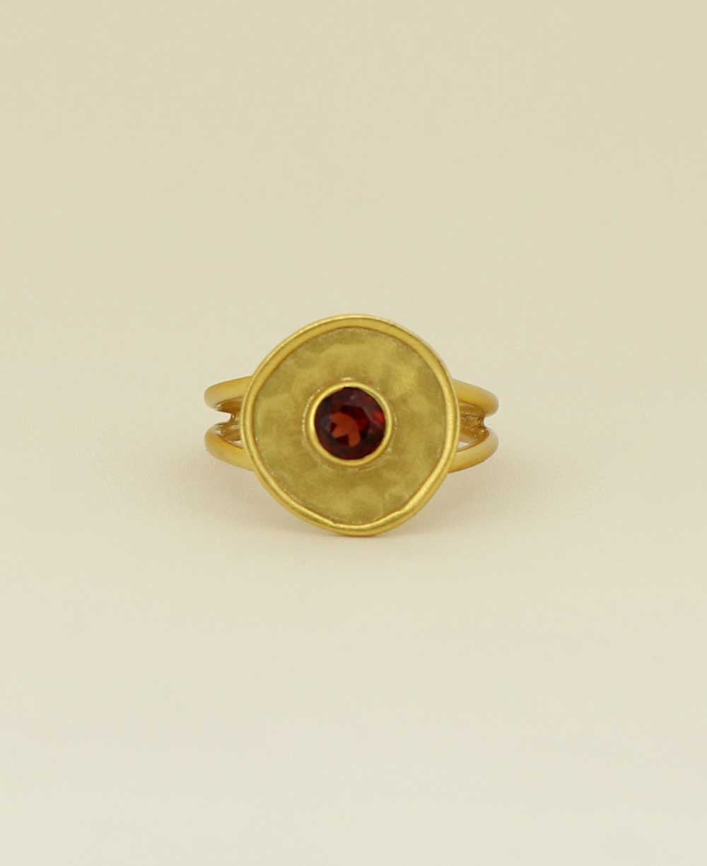 Gold plated brass garnet ring