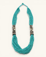 Elephant Carving Aqua Beaded Statement Necklace