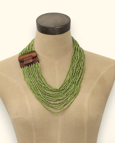 Green Glass Bead Strand Necklace
