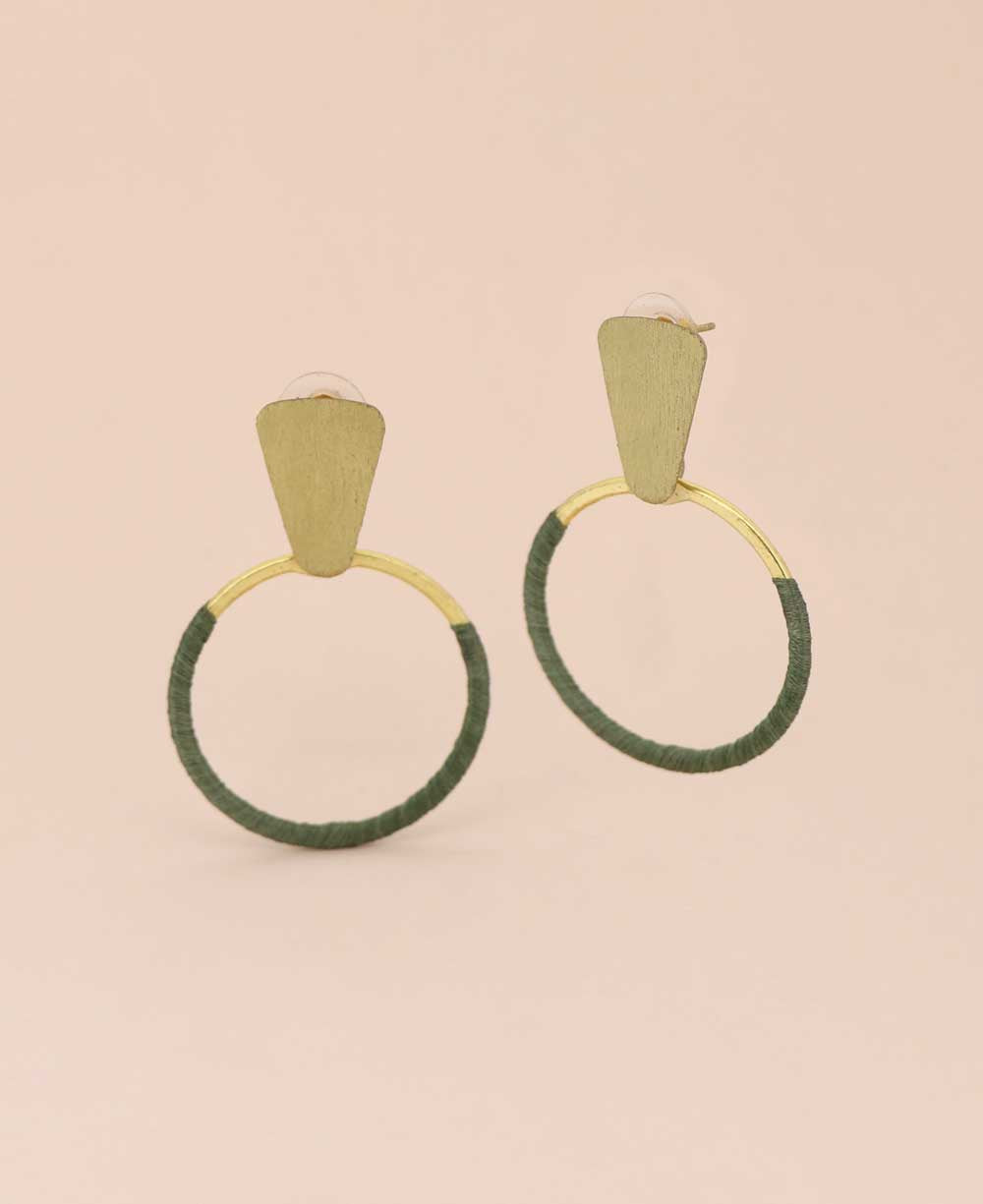 Olive Green Thread-Wrapped Hoop Earrings