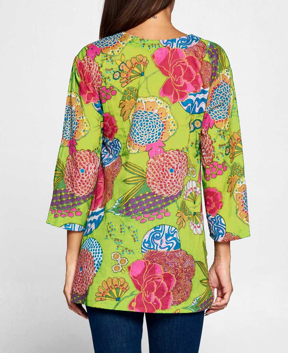 Green Printed Floral Design Tunic Top for Women Back view
