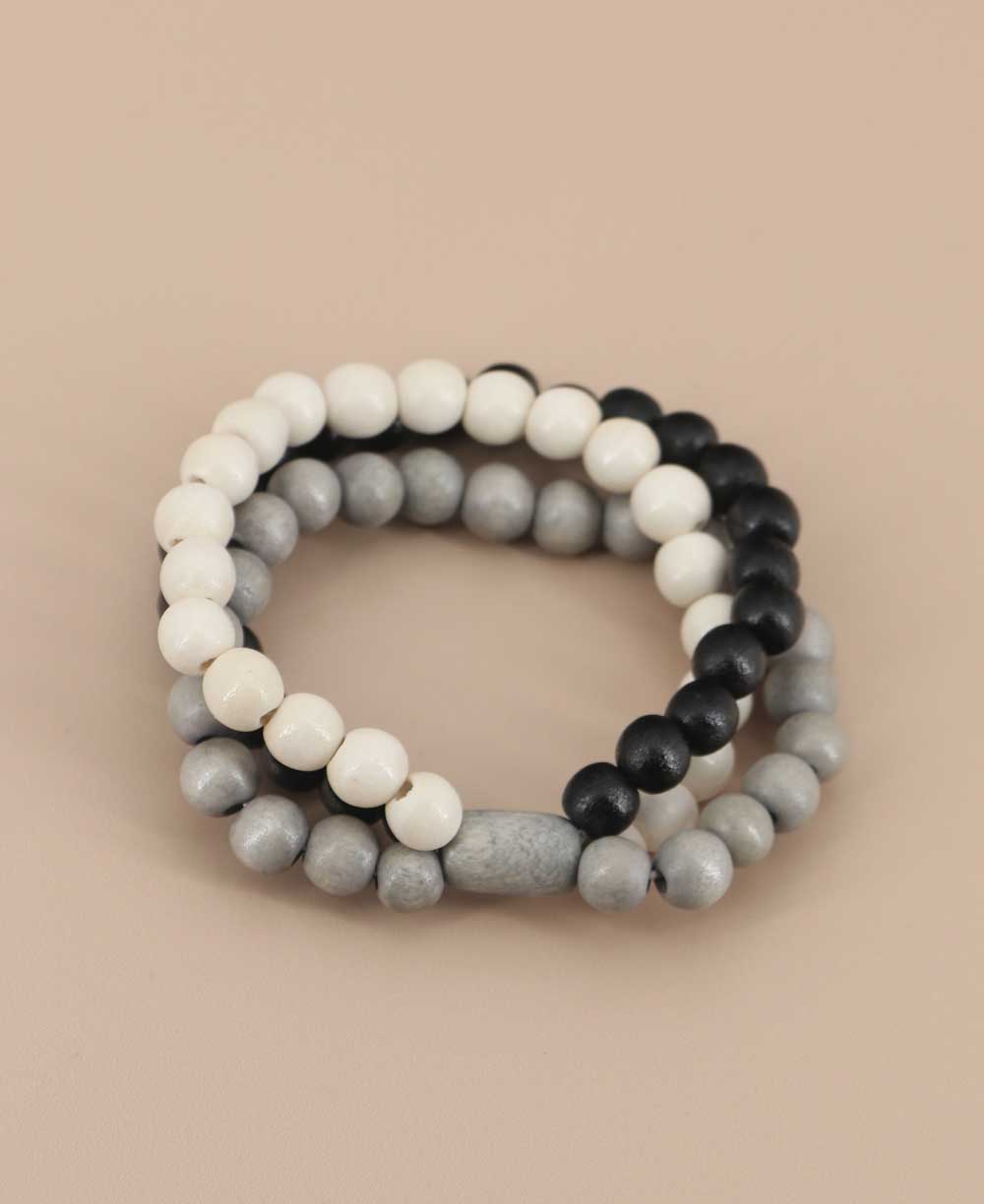 Grey, white, and black bead bracelet
