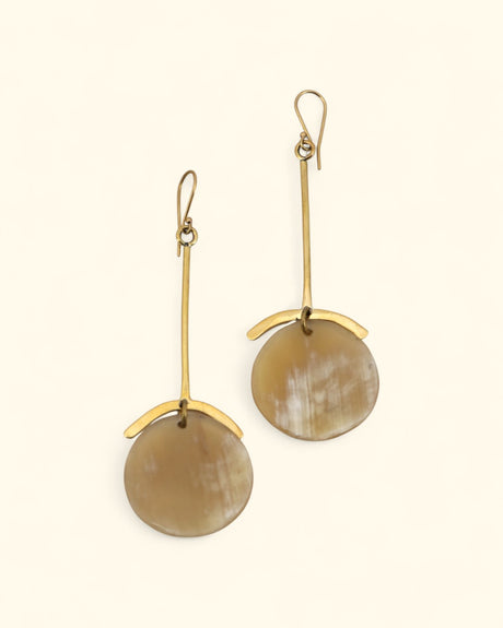 Handmade horn and brass dangle earrings from Kenya
