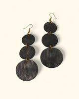 Tiered horn disc dangle earrings in dark tones