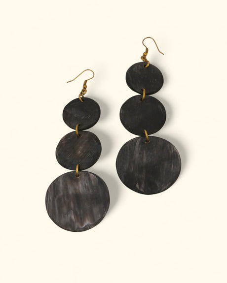 Tiered horn disc dangle earrings in dark tones