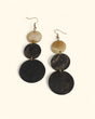 Triple-tone horn dangle earrings with layered discs
