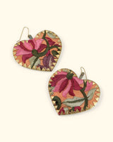 Embroidered Lotus Heart Earrings – Artisan Floral Statement from India