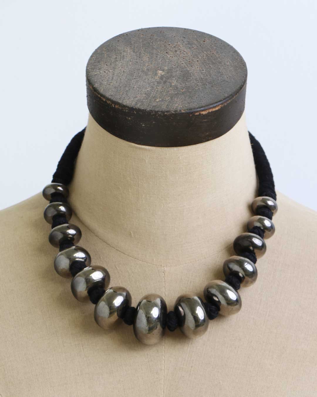 Midnight Silver Graduated Bead Statement Necklace