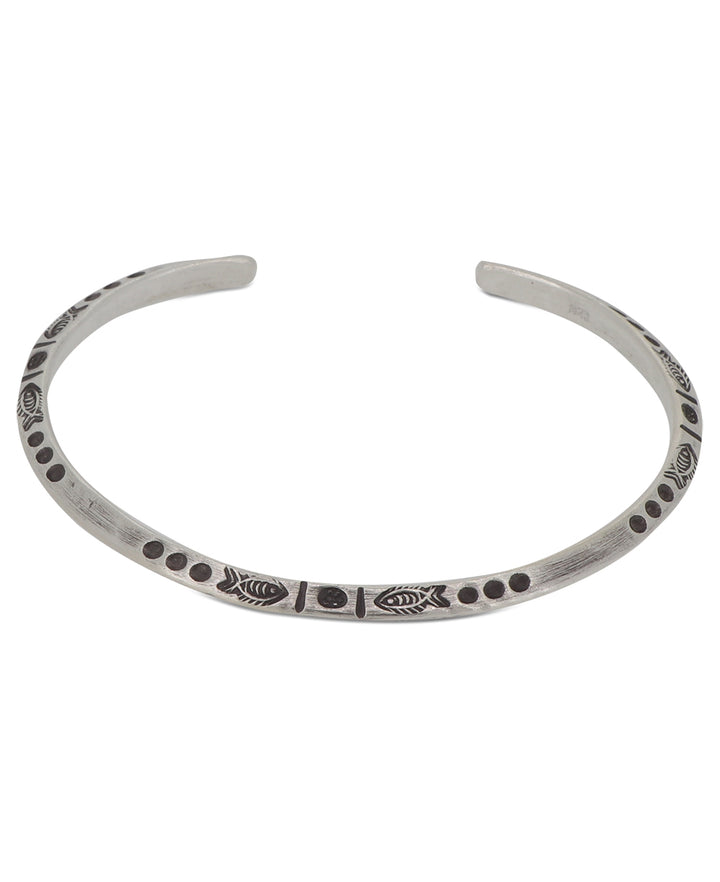 Close-up of Fish and Circular Design on High-Purity Silver Bracelet