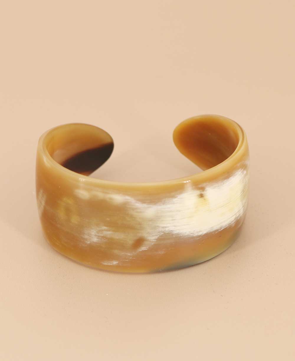 Horn Cuff Bracelet with Gemstone and Gold Inlay, India