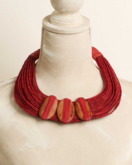 Red leather and horn statement necklace from Ghana