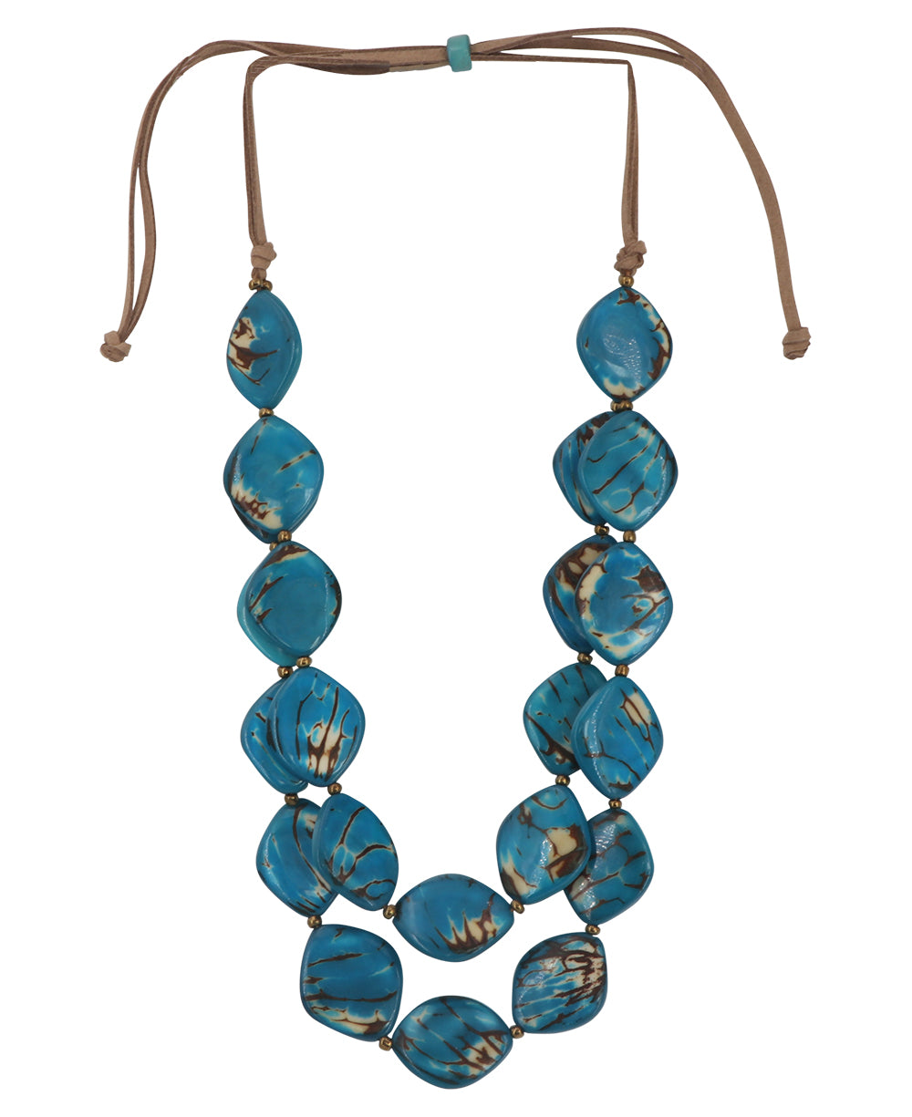 Turquoise-Teal Adjustable Tagua Disc Necklace