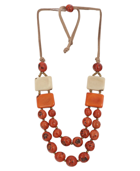 Rust Orange Tagua and Bombona Seed Necklace