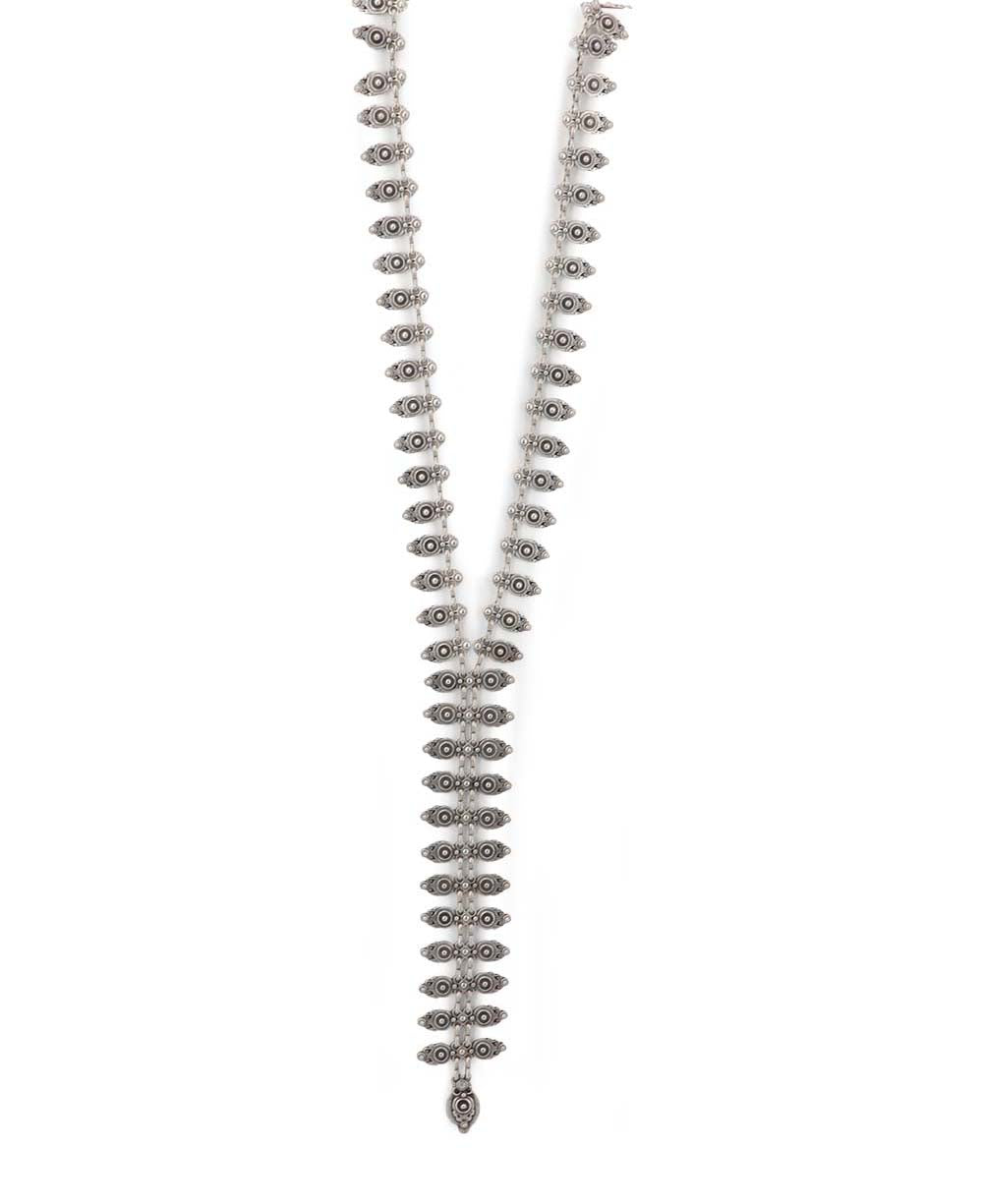 Architectural Tabs Y-Shaped Long Pewter Necklace
