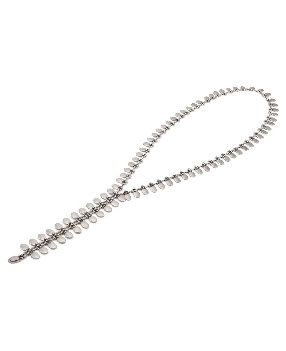 Simple Tabs Y-Shaped Long Pewter Necklace