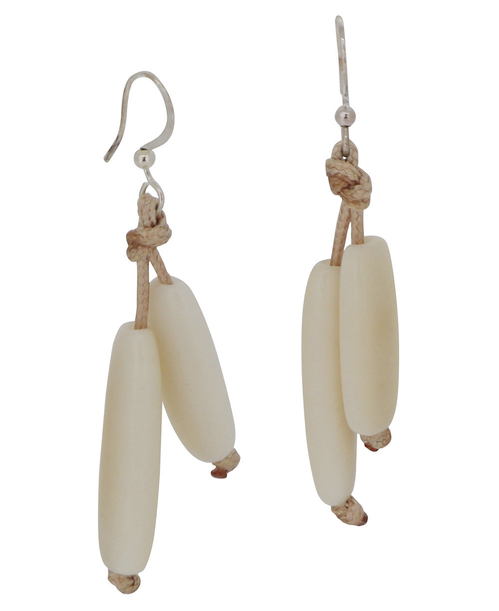 Natural Tagua Bead Tube Earrings