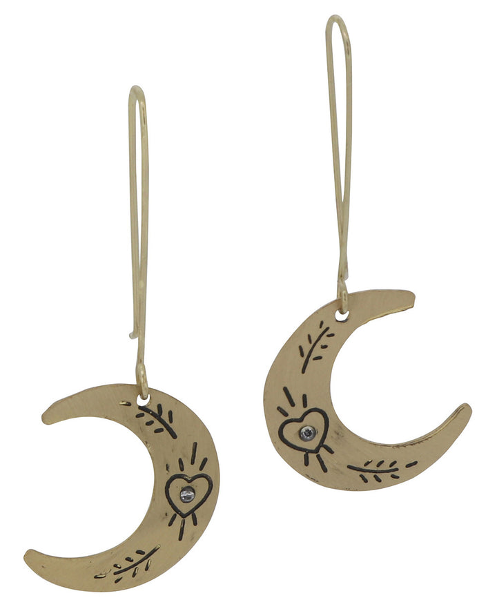 Moon Crescent Earrings with Heart Engraving