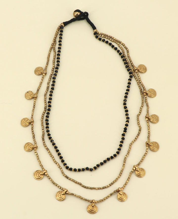 Indian black glass and brass bead necklace