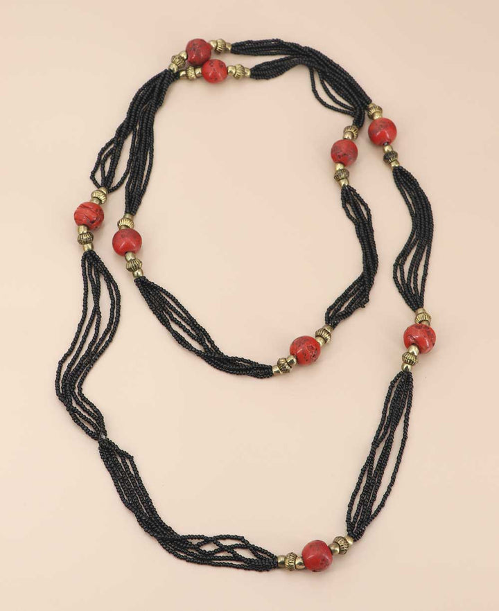 long black and red necklace