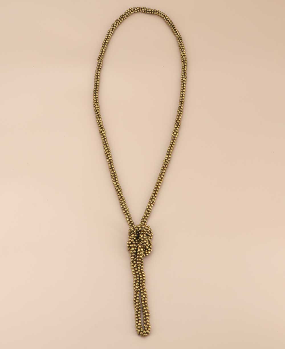 Handmade long strand antique gold necklace from Nepal