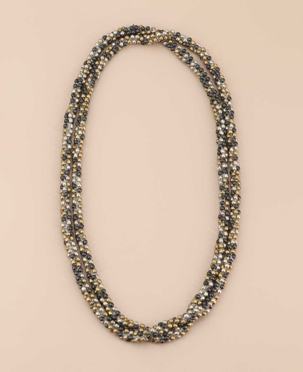 Versatile Tibetan necklace in graphite, gold, and silver tones