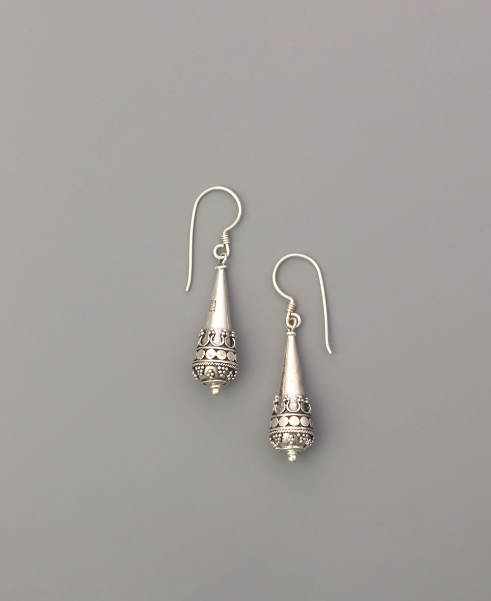 Bohemian style sterling silver conical earrings