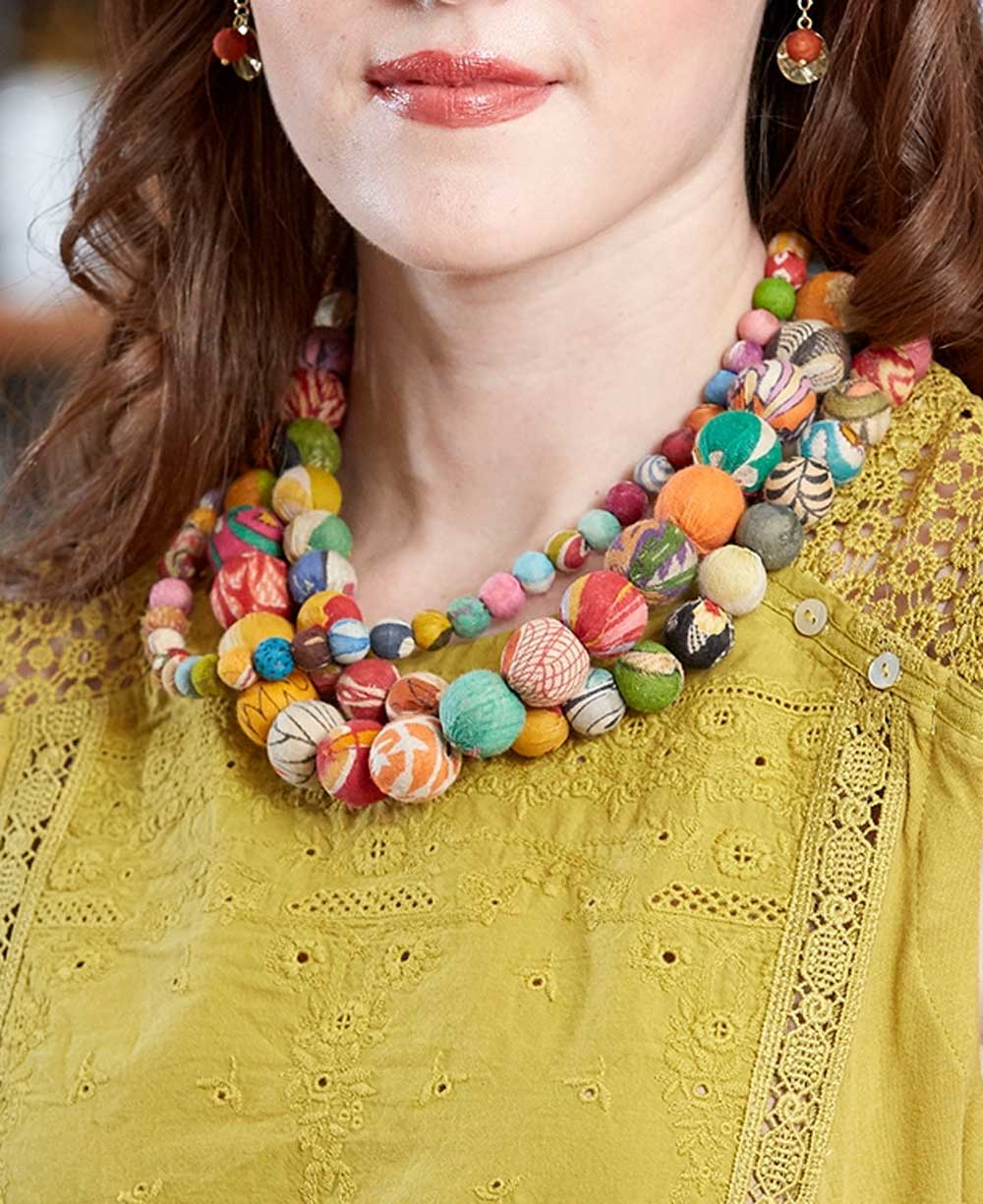 Textile bead statement necklace