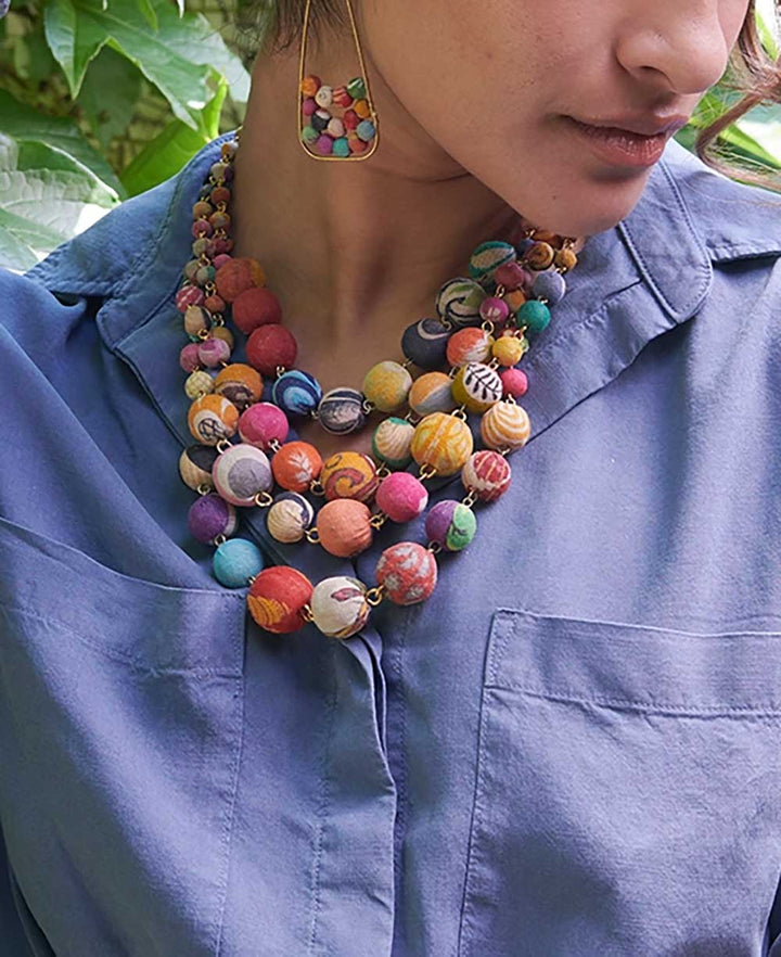 Artisan-Made Vibrant Kantha Four-Strand Necklace