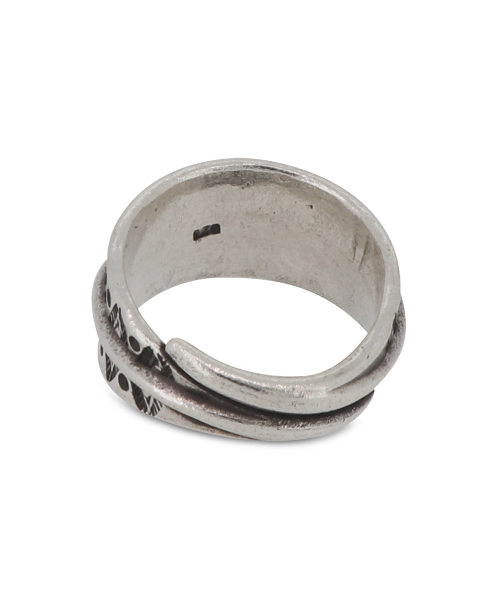 Back View of Silver Ring showcasing its Narrowing Band and Tribal Design